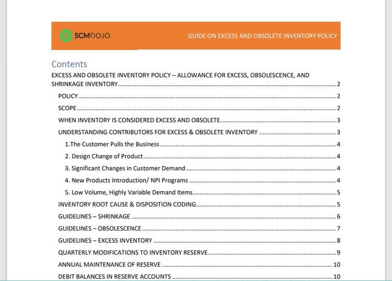 Excess and obsolete inventory classification criteria and reserve evaluation framework inside policy document