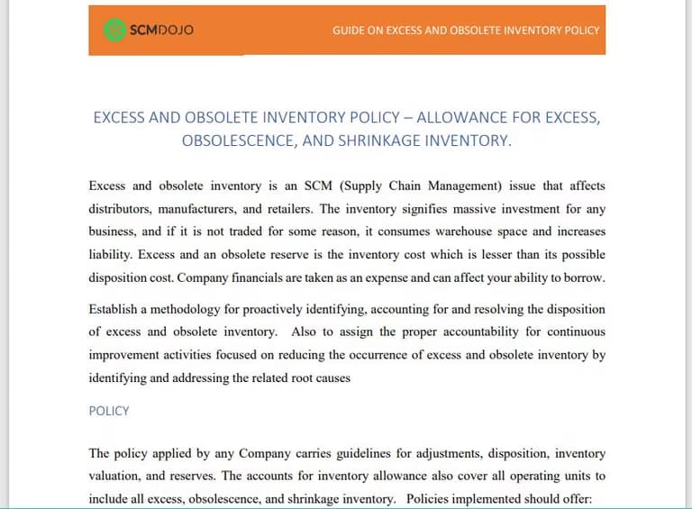 Excess and obsolete inventory write-off approval process and roles responsibilities section of policy guide