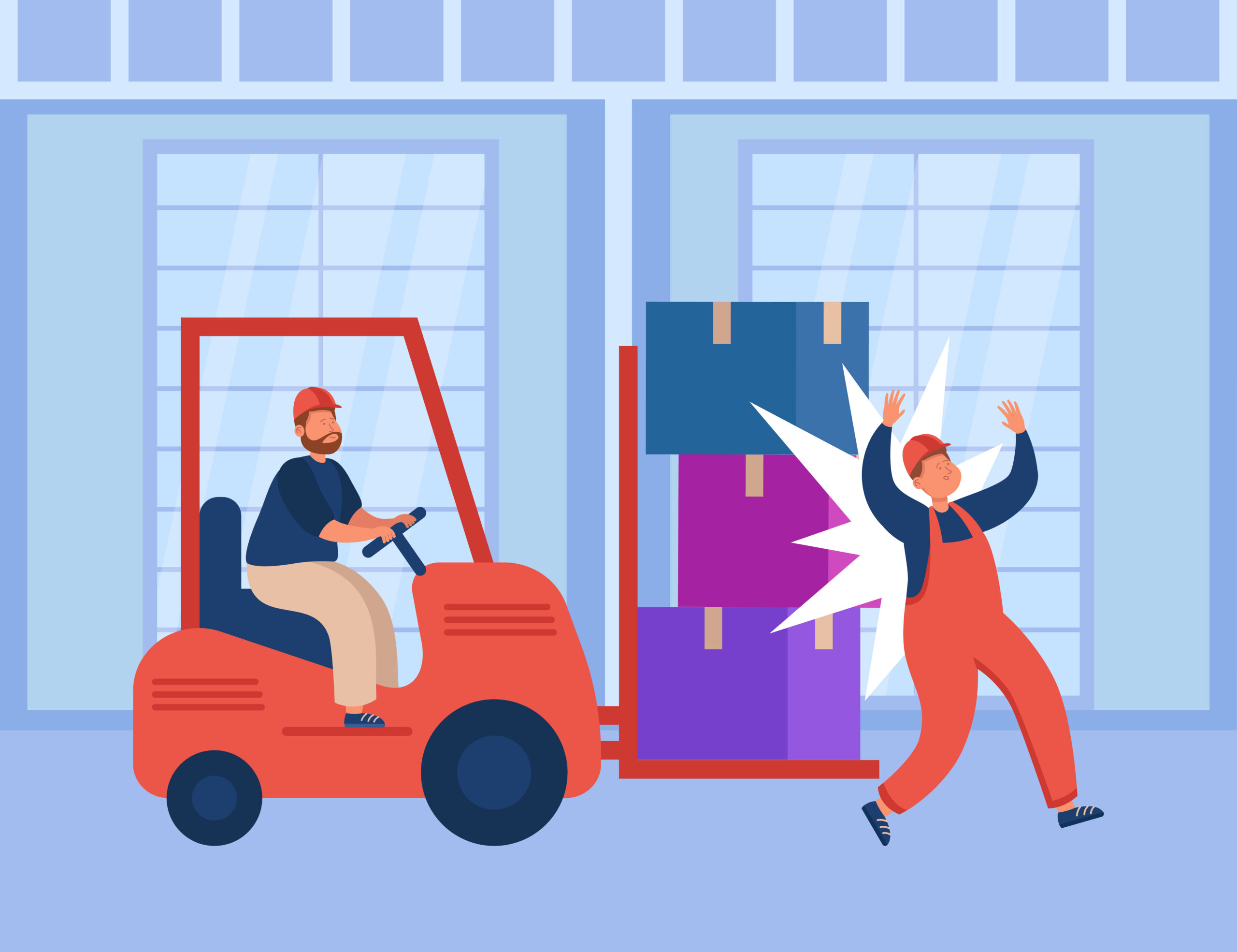 Factory accident with worker in warehouse
