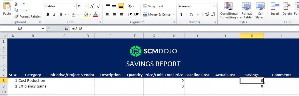 savings report excel template