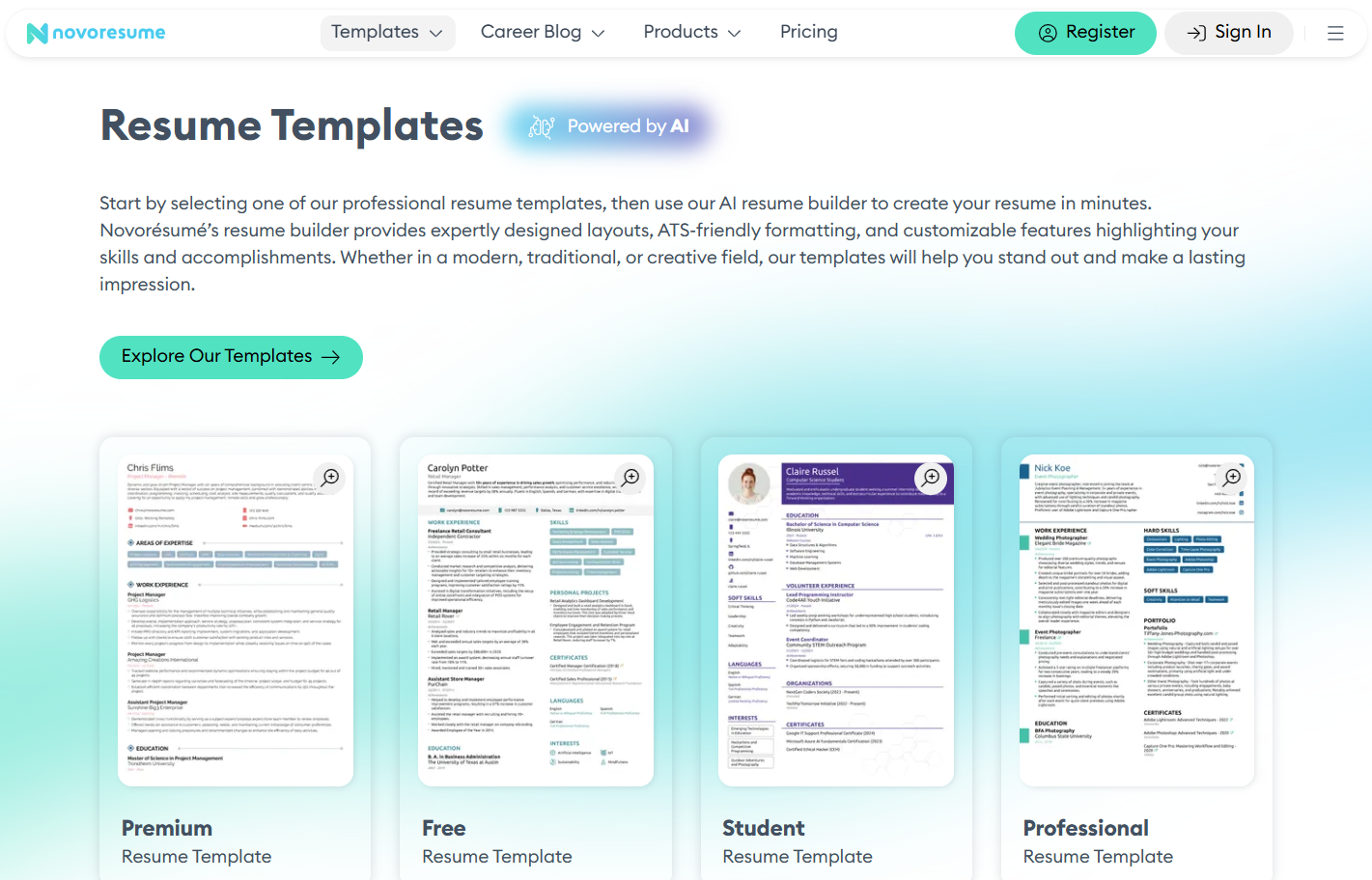 Novorésumé Supply Chain Resume Builder Interface